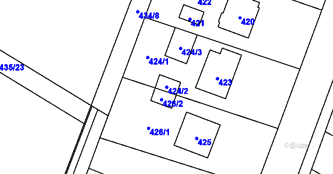 Parcela st. 424/2 v KÚ Proskovice, Katastrální mapa
