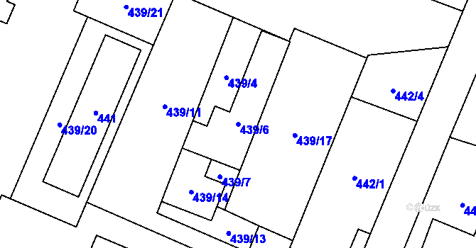 Parcela st. 439/6 v KÚ Proskovice, Katastrální mapa