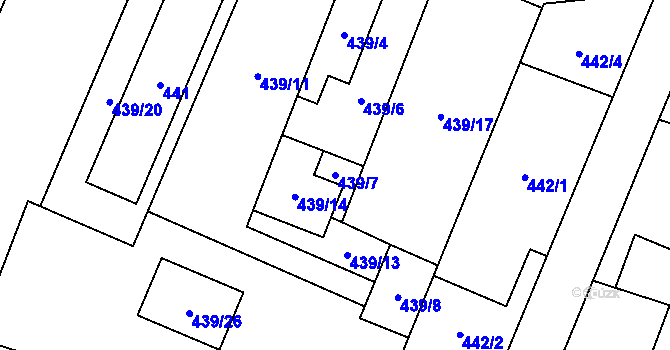 Parcela st. 439/7 v KÚ Proskovice, Katastrální mapa