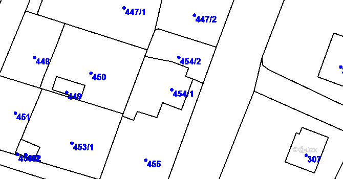 Parcela st. 454/1 v KÚ Proskovice, Katastrální mapa