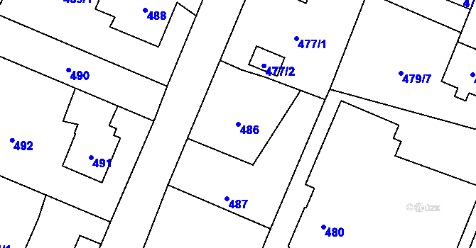 Parcela st. 486 v KÚ Proskovice, Katastrální mapa
