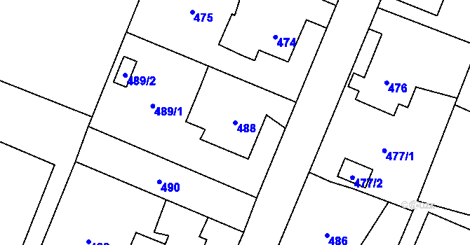 Parcela st. 488 v KÚ Proskovice, Katastrální mapa
