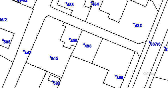 Parcela st. 498 v KÚ Proskovice, Katastrální mapa