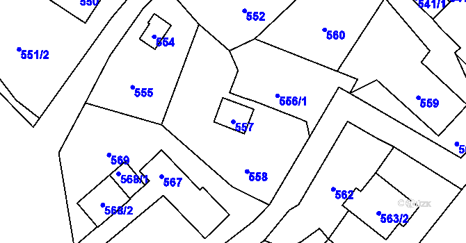 Parcela st. 557 v KÚ Proskovice, Katastrální mapa