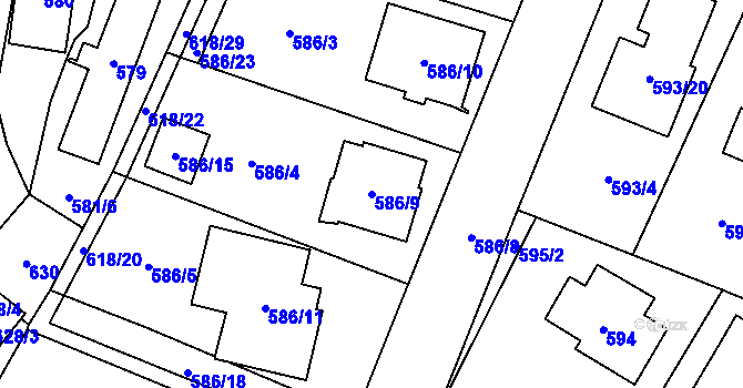 Parcela st. 586/9 v KÚ Proskovice, Katastrální mapa