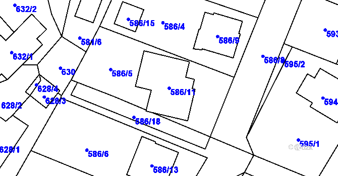 Parcela st. 586/11 v KÚ Proskovice, Katastrální mapa