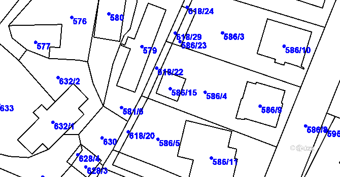 Parcela st. 586/15 v KÚ Proskovice, Katastrální mapa