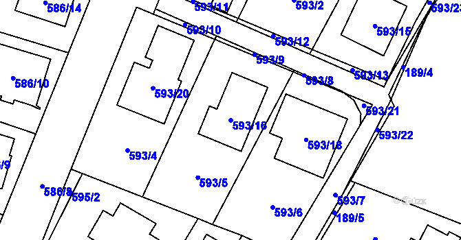 Parcela st. 593/16 v KÚ Proskovice, Katastrální mapa