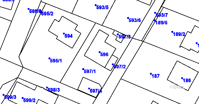 Parcela st. 596 v KÚ Proskovice, Katastrální mapa