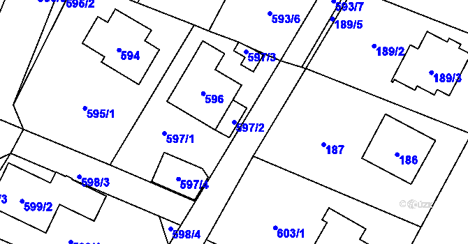 Parcela st. 597/2 v KÚ Proskovice, Katastrální mapa