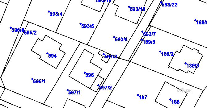 Parcela st. 597/3 v KÚ Proskovice, Katastrální mapa