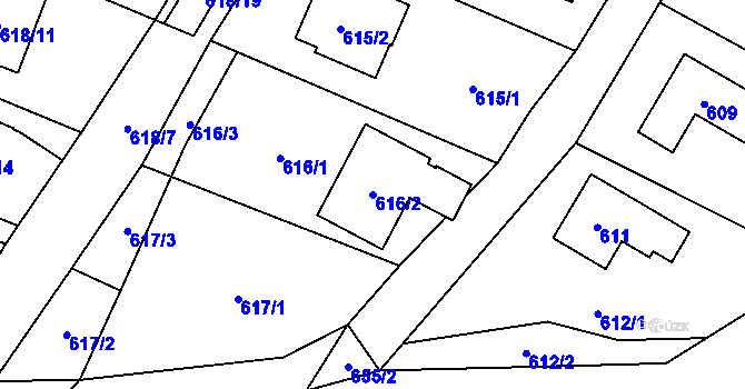 Parcela st. 616/2 v KÚ Proskovice, Katastrální mapa