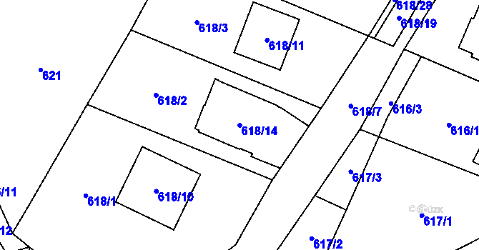 Parcela st. 618/14 v KÚ Proskovice, Katastrální mapa