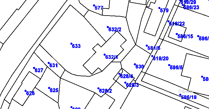 Parcela st. 632/1 v KÚ Proskovice, Katastrální mapa