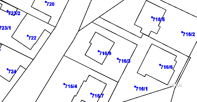 Parcela st. 716/9 v KÚ Proskovice, Katastrální mapa
