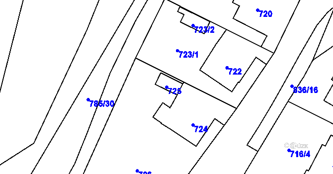 Parcela st. 725 v KÚ Proskovice, Katastrální mapa