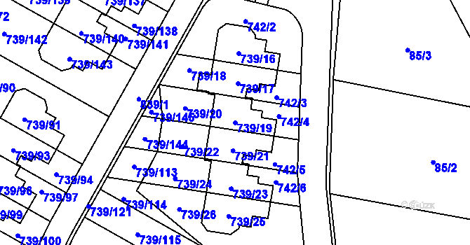 Parcela st. 739/19 v KÚ Proskovice, Katastrální mapa