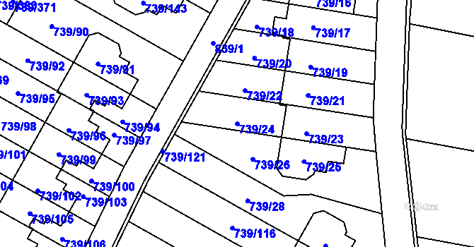 Parcela st. 739/24 v KÚ Proskovice, Katastrální mapa