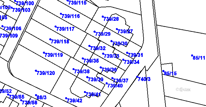 Parcela st. 739/33 v KÚ Proskovice, Katastrální mapa