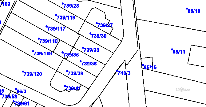 Parcela st. 739/34 v KÚ Proskovice, Katastrální mapa
