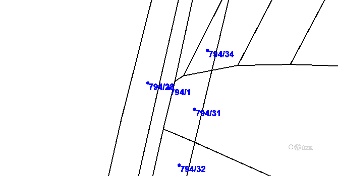 Parcela st. 794/1 v KÚ Proskovice, Katastrální mapa