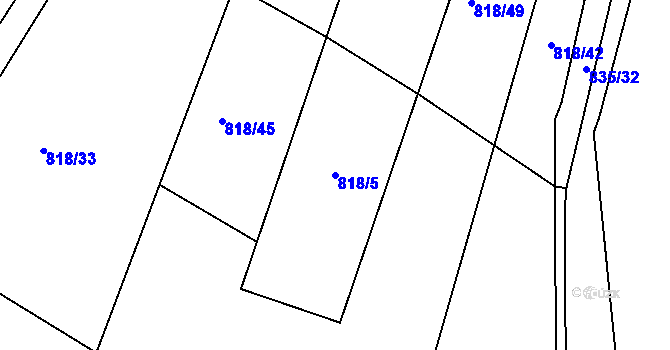 Parcela st. 818/5 v KÚ Proskovice, Katastrální mapa