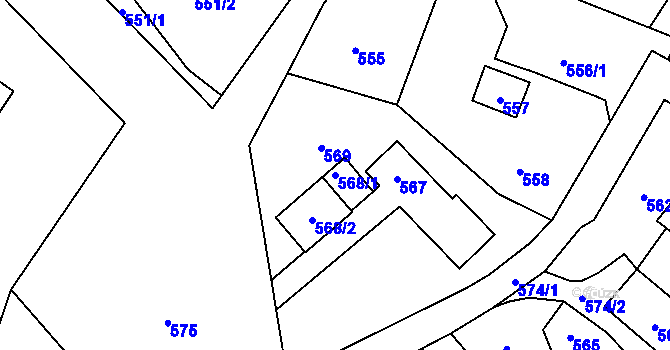 Parcela st. 568/1 v KÚ Proskovice, Katastrální mapa