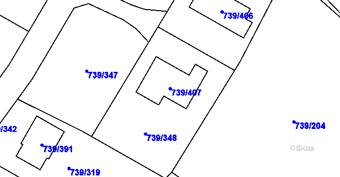 Parcela st. 739/407 v KÚ Proskovice, Katastrální mapa