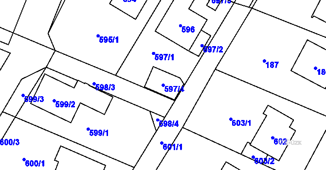 Parcela st. 597/4 v KÚ Proskovice, Katastrální mapa