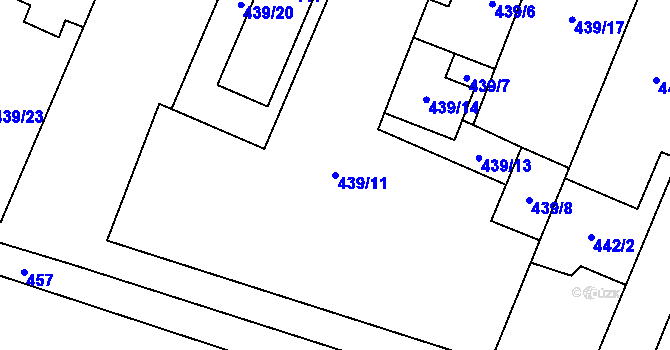 Parcela st. 439/11 v KÚ Proskovice, Katastrální mapa