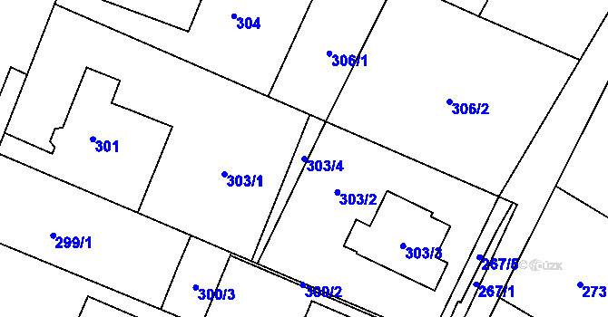 Parcela st. 303/4 v KÚ Proskovice, Katastrální mapa