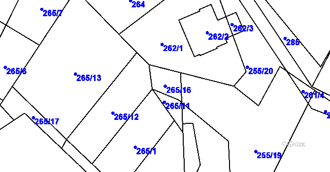Parcela st. 265/16 v KÚ Proskovice, Katastrální mapa