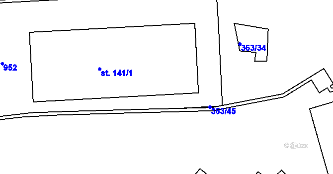 Parcela st. 141/2 v KÚ Prosmyky, Katastrální mapa