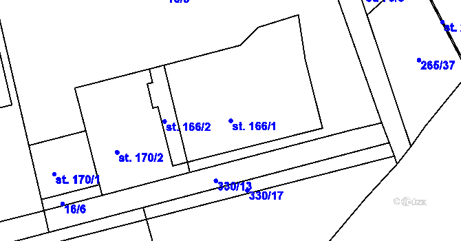 Parcela st. 166/1 v KÚ Prosmyky, Katastrální mapa