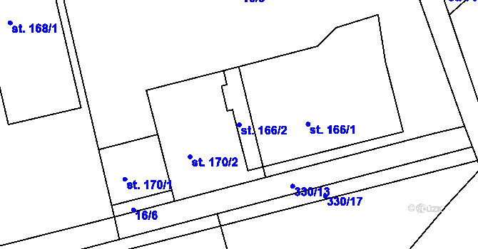 Parcela st. 166/2 v KÚ Prosmyky, Katastrální mapa