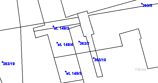 Parcela st. 363/2 v KÚ Prosmyky, Katastrální mapa