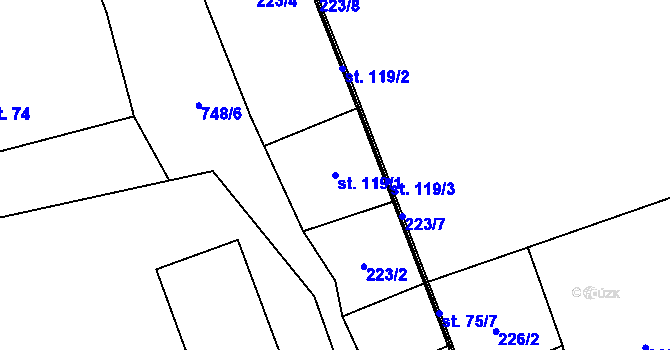Parcela st. 119/1 v KÚ Prosmyky, Katastrální mapa