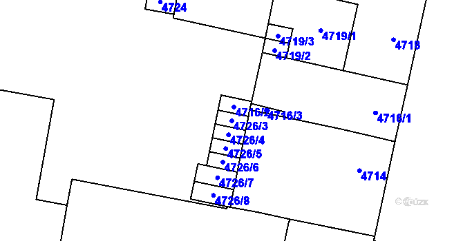 Parcela st. 4726/3 v KÚ Prostějov, Katastrální mapa