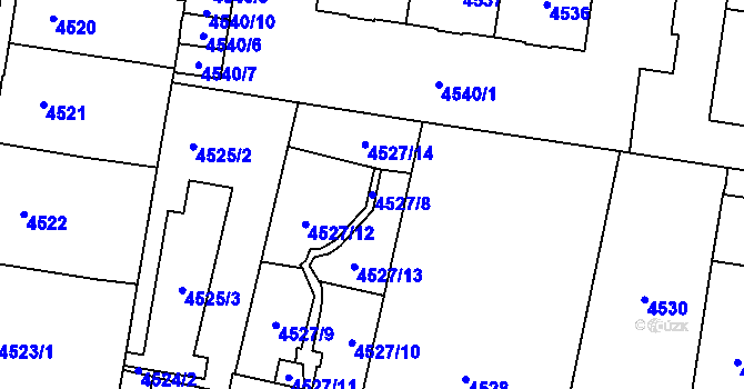 Parcela st. 4527/8 v KÚ Prostějov, Katastrální mapa