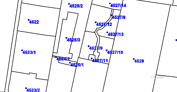 Parcela st. 4527/9 v KÚ Prostějov, Katastrální mapa