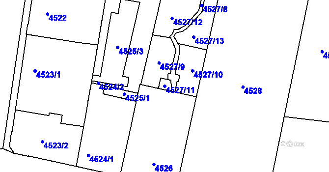 Parcela st. 4527/11 v KÚ Prostějov, Katastrální mapa