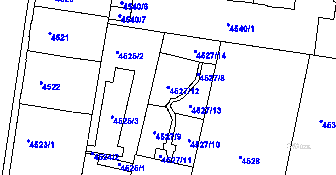 Parcela st. 4527/12 v KÚ Prostějov, Katastrální mapa