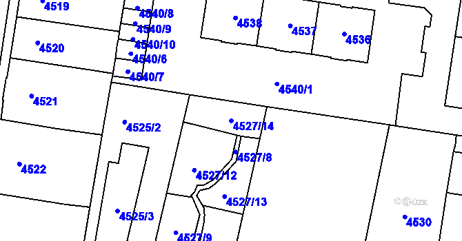Parcela st. 4527/14 v KÚ Prostějov, Katastrální mapa