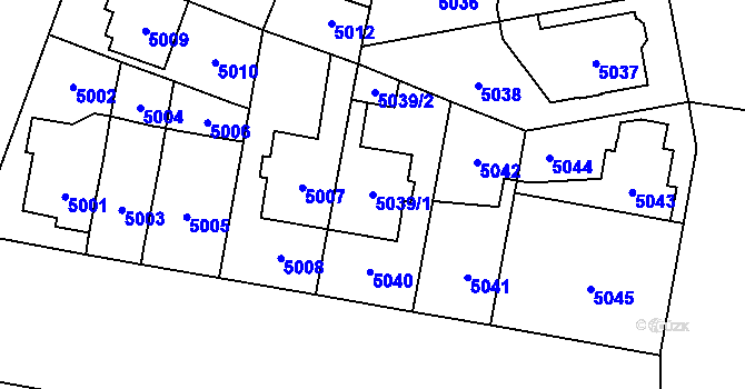 Parcela st. 5039/1 v KÚ Prostějov, Katastrální mapa