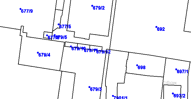 Parcela st. 679/12 v KÚ Prostějov, Katastrální mapa