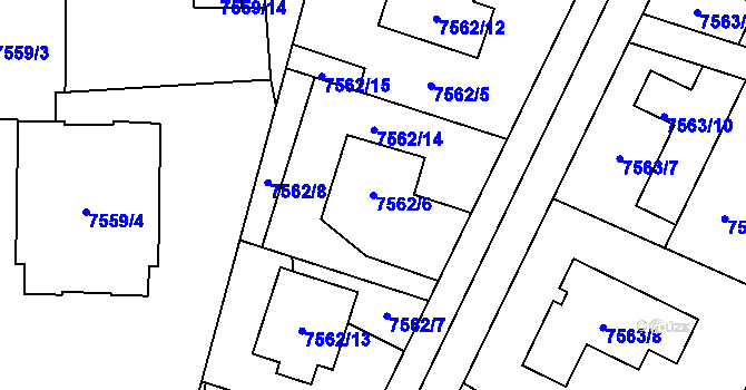 Parcela st. 7562/6 v KÚ Prostějov, Katastrální mapa