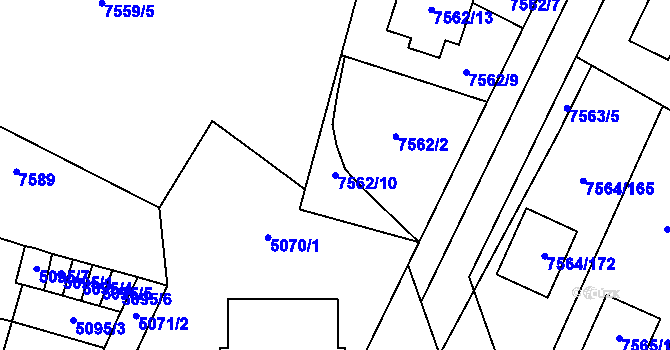 Parcela st. 7562/10 v KÚ Prostějov, Katastrální mapa