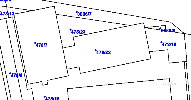 Parcela st. 478/22 v KÚ Prostějov, Katastrální mapa