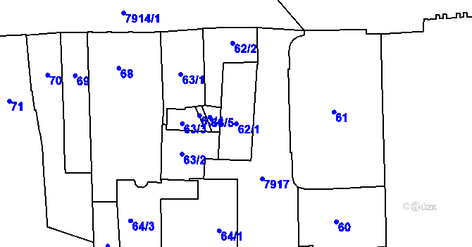 Parcela st. 62/1 v KÚ Prostějov, Katastrální mapa