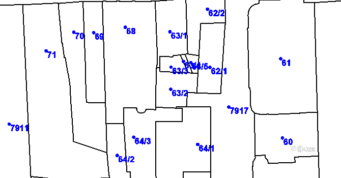 Parcela st. 63/2 v KÚ Prostějov, Katastrální mapa